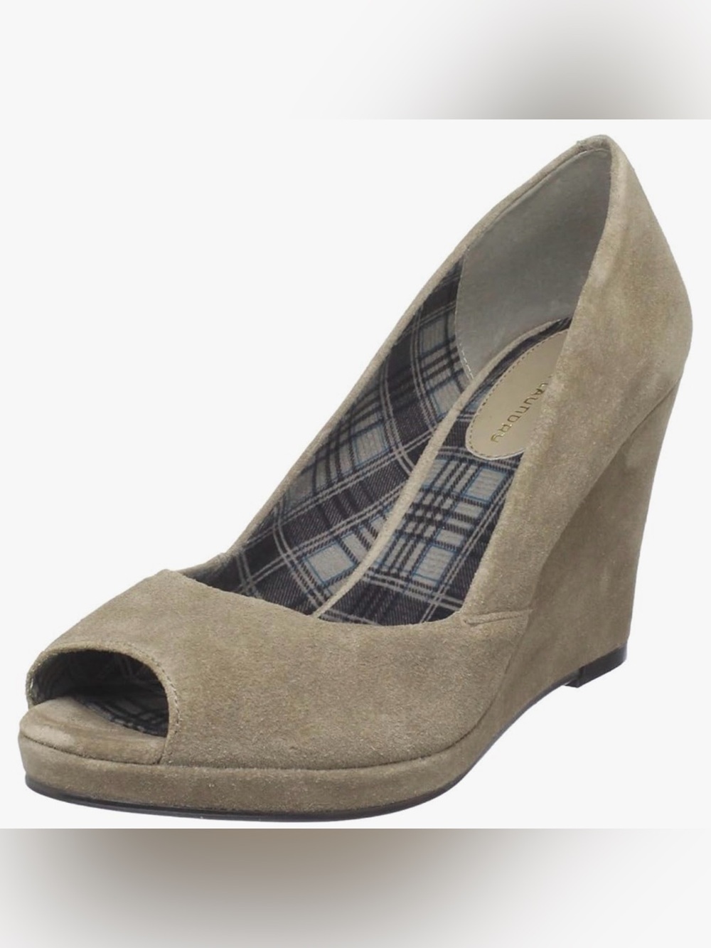 Chinese Laundry Shooter Taupe Suede Peep-Toe Wedge NWT